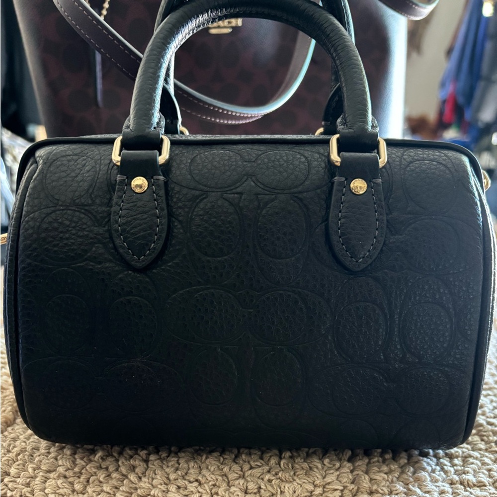 Coach Black Leather Signature Mini  Rowan Satchel - Picture 2 of 7
